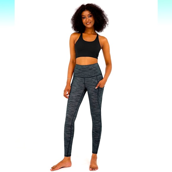 ODODOS Pants - Ododos High Waisted Yoga Leggings Tummy Control Black Grey w/Pockets Sz Large